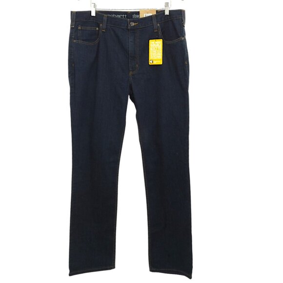 NWT Carhartt Rugged Flex Straight Fit Jeans 38x34 Dark Wash Workwear Cabincore - Picture 1 of 8
